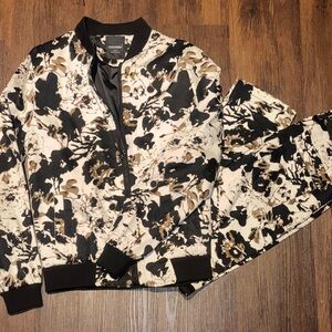 Black and Cream Floral Jacket and Pants